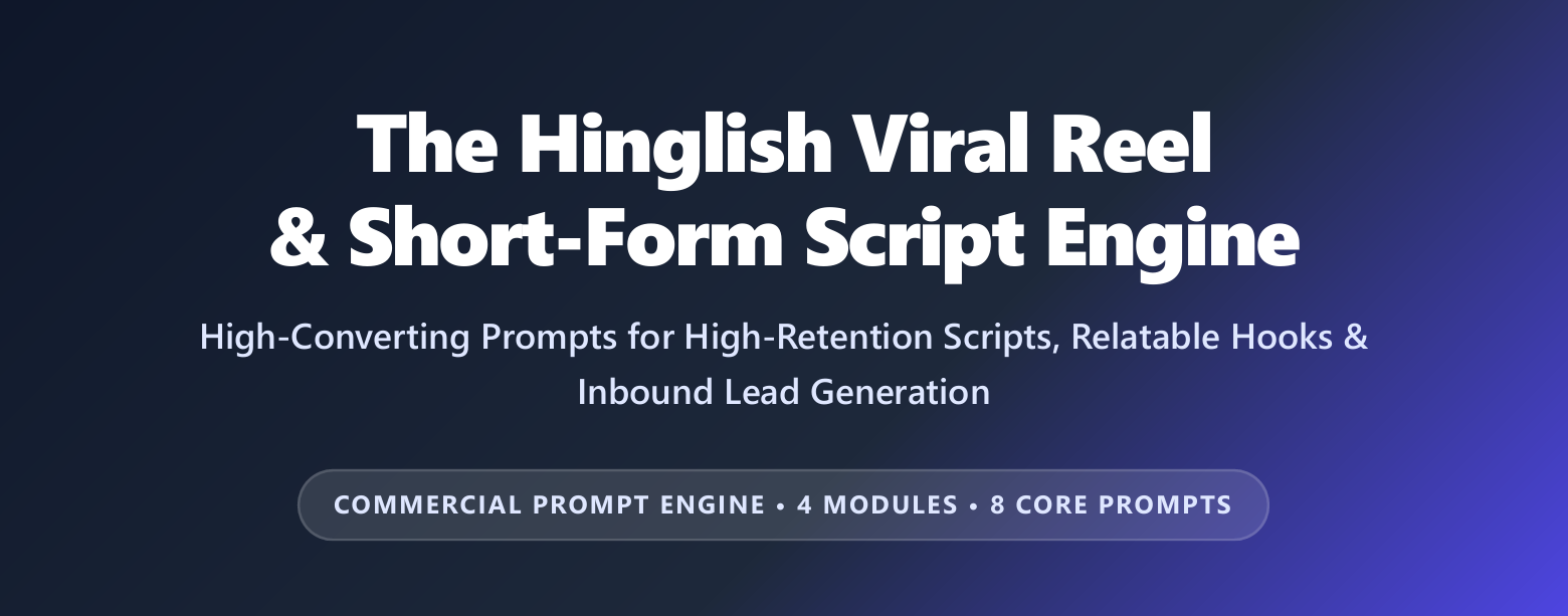 The Hinglish Viral Reel Script & Hook Engine: 25+ High-Retention Prompts for Inbound Leads